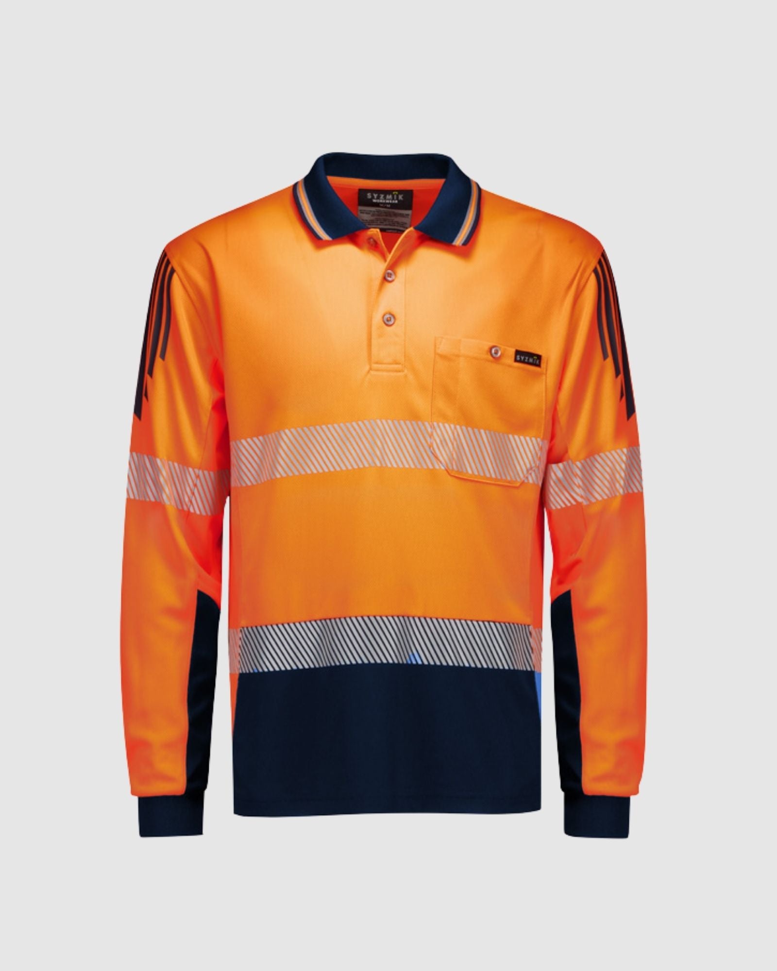 Syzmik Mens Hi Vis Flux Segmented Tape Long Sleeve Polo ZH550