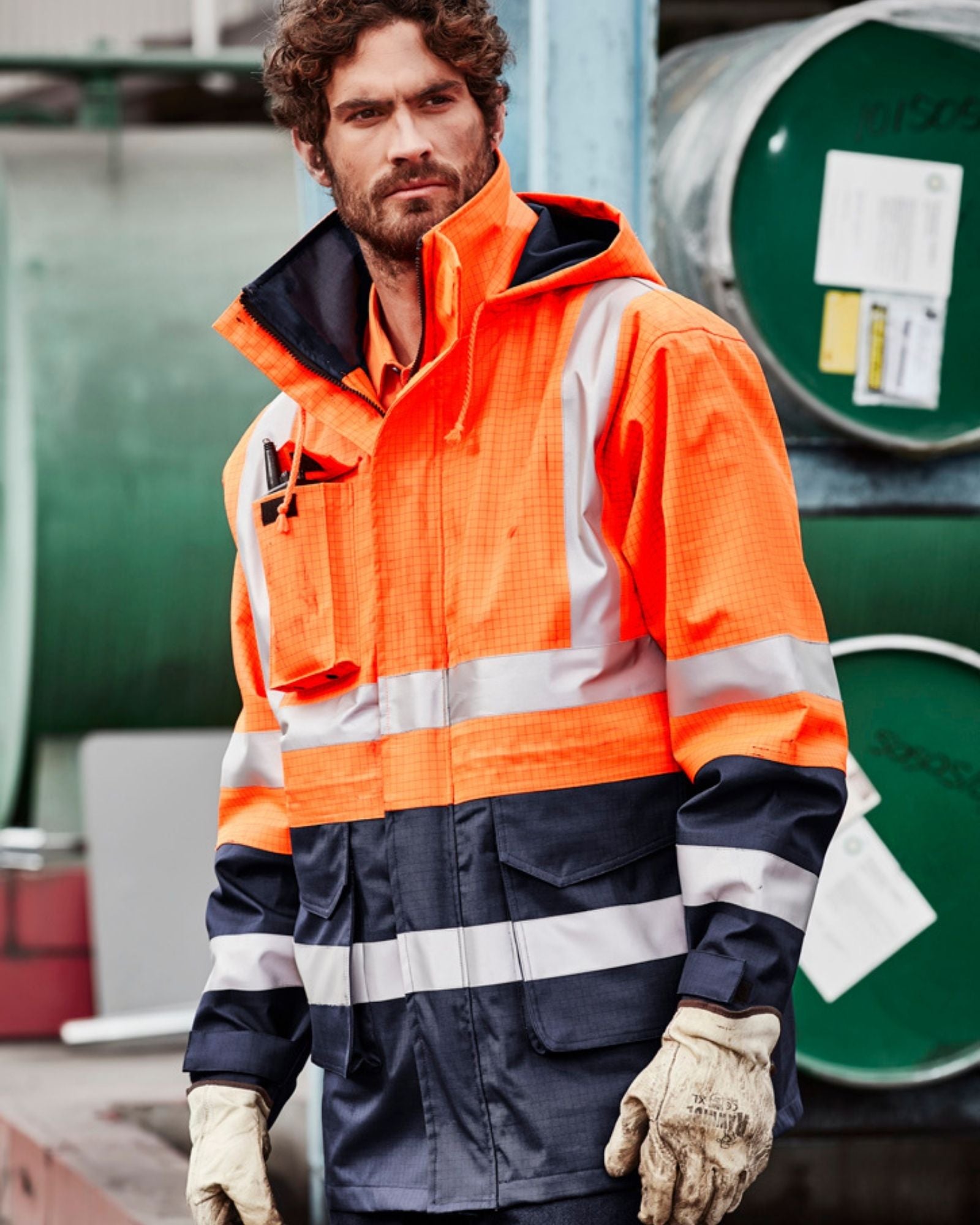 Syzmik Mens Orange Flame Arc Rated Antistatic Waterproof Jacket ZJ900