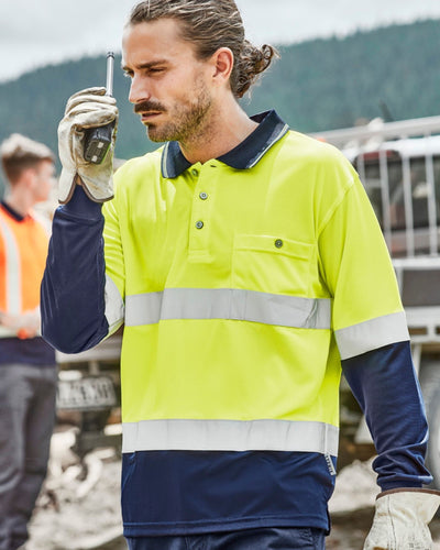 Syzmik Mens Hi Vis Spliced Long Sleeve Polo Hoop Taped ZH235 