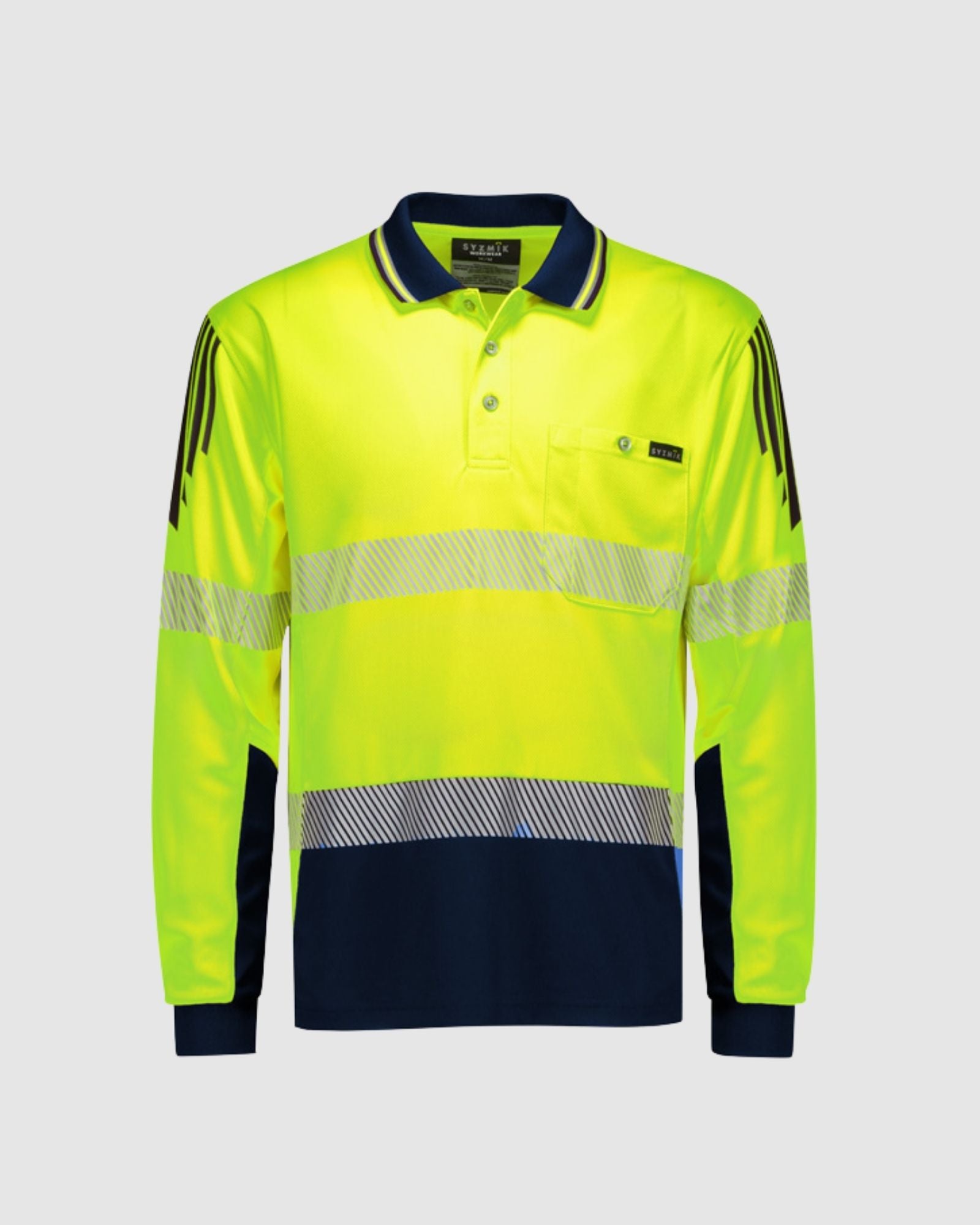 Syzmik Mens Hi Vis Flux Segmented Tape Long Sleeve Polo ZH550 