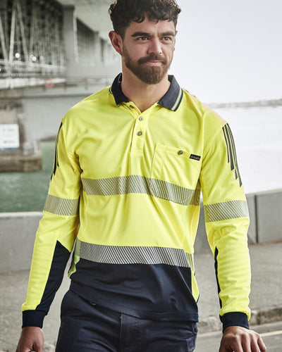 Syzmik Mens Hi Vis Flux Segmented Tape Long Sleeve Polo ZH550 