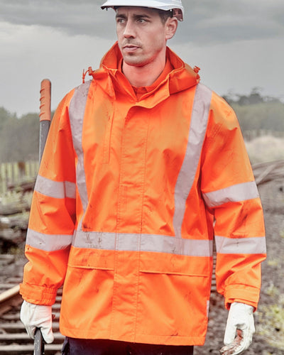 Syzmik Mens Hi Vis X Back Ultralite Waterproof Jacket ZJ657-AU 