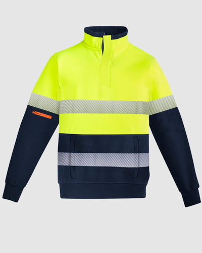 Syzmik Mens Orange Flame Hi Vis 1/4 Zip Brushed Fleece Pullover Hoop Taped ZT150 