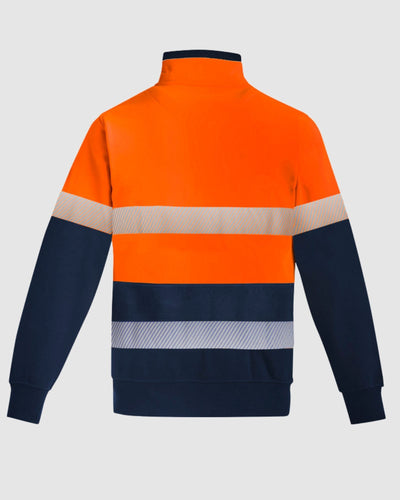 Syzmik Mens Orange Flame Hi Vis 1/4 Zip Brushed Fleece Pullover Hoop Taped ZT150 